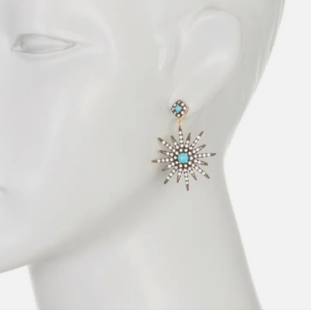 Nordstrom Adornia Starburst Earrings with Turqouise & Swarovsky Crystals 92.5 - Picture 5 of 6